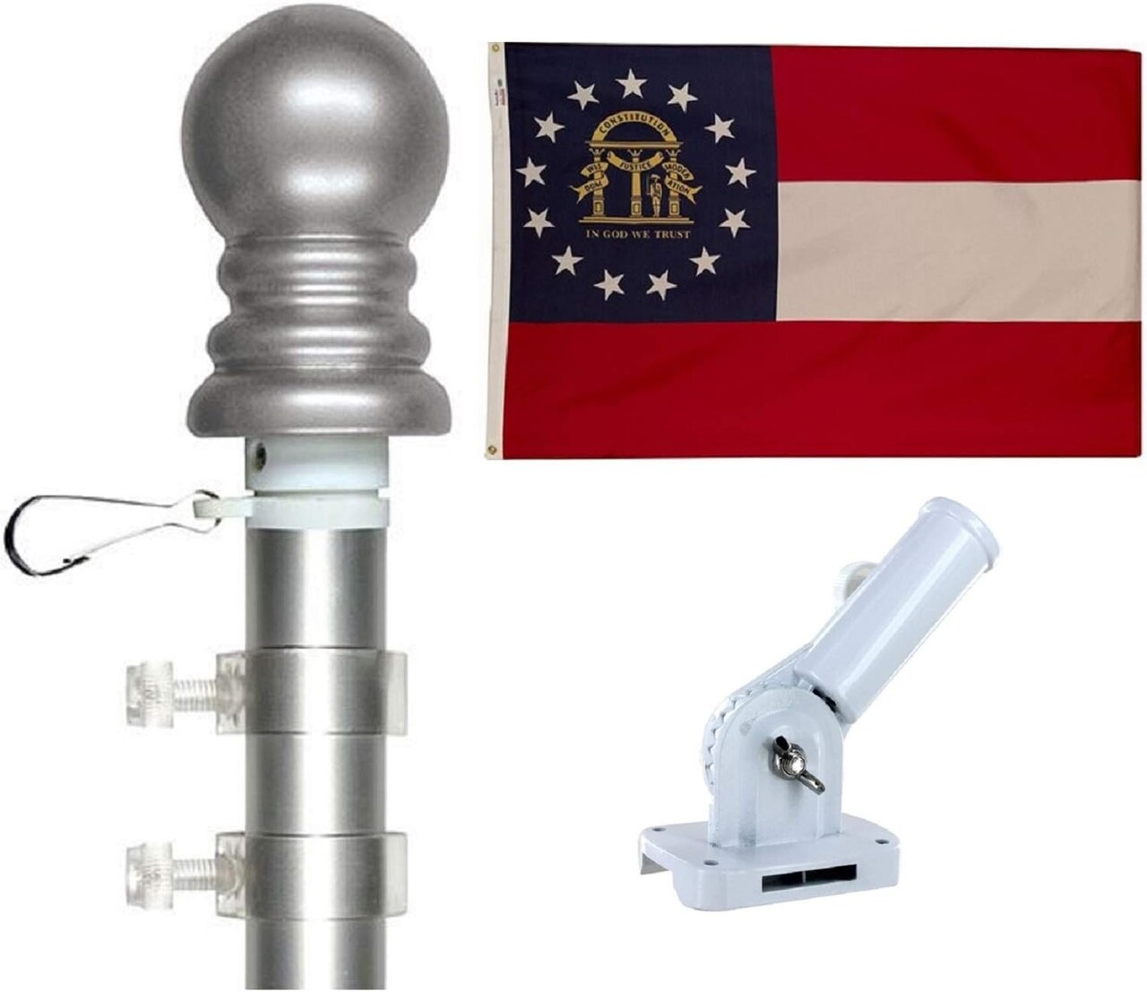 Georgia State Flag & Tangle-Free Spinner Flagpole Kit – 3'x5' Flag, Pole & Bracket – All 50 States Available – Residential or Commercial Use